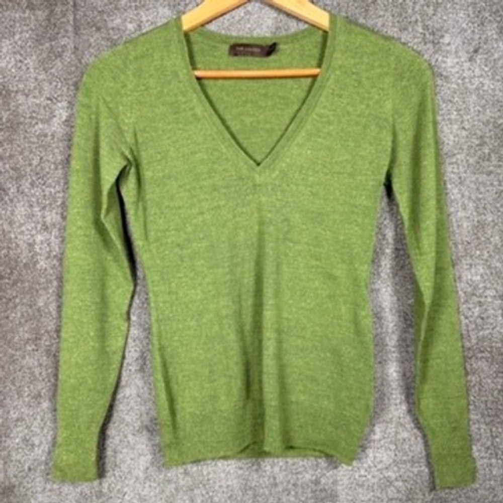 The Limited Women Sz S V-Neck Merino Wool Blend Sweater Green Long Sleeve